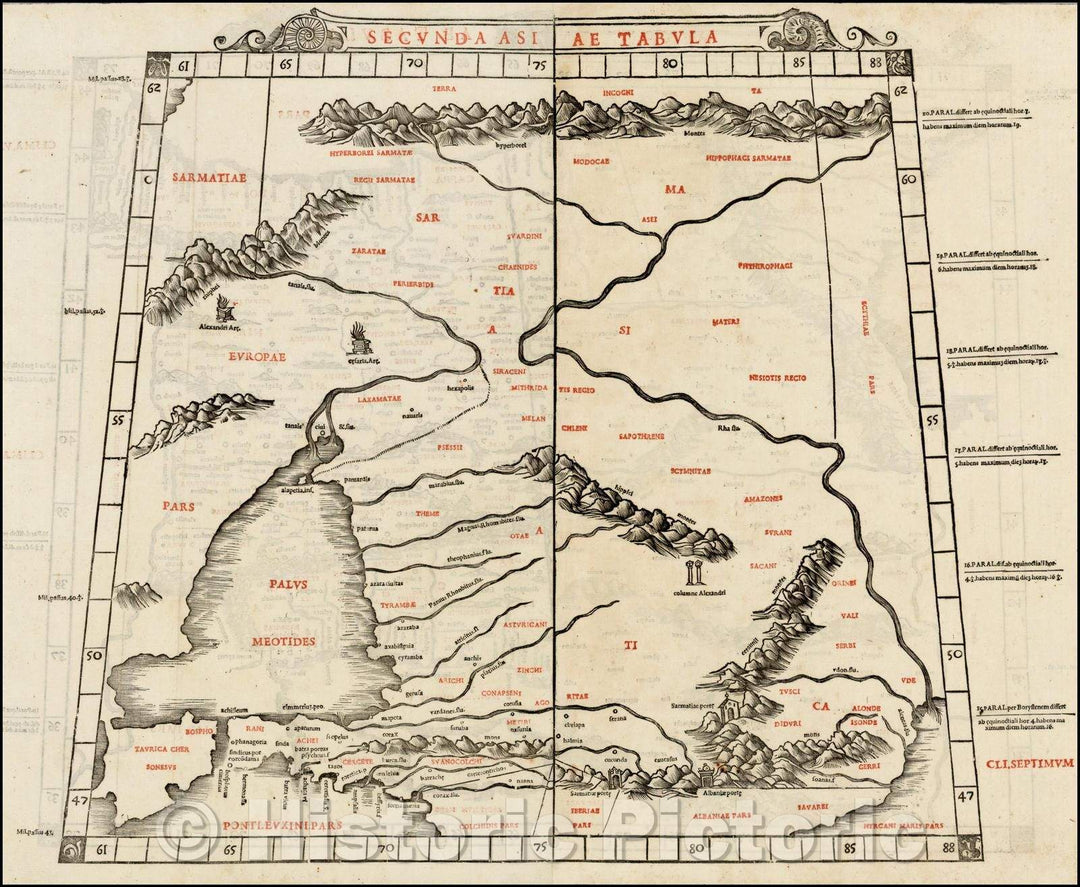 Historic Map - Secunda Asiae Tabula/Sylvanus' Map of Russia, Ukraine and the Black Sea Region, one of the earliest obtainable Maps of the Region, 1511 - Vintage Wall Art