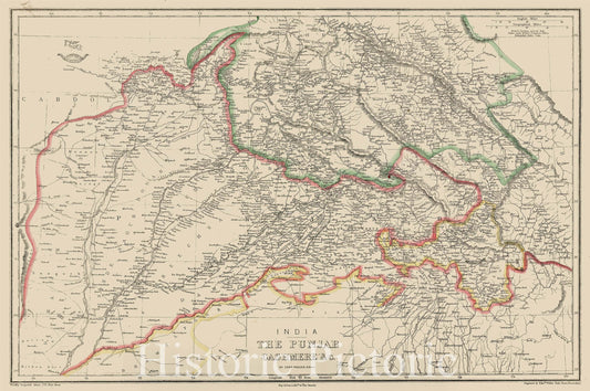 Historic Map - India - The Punjab Cashmere &c, 1863, Edward Weller - Vintage Wall Art