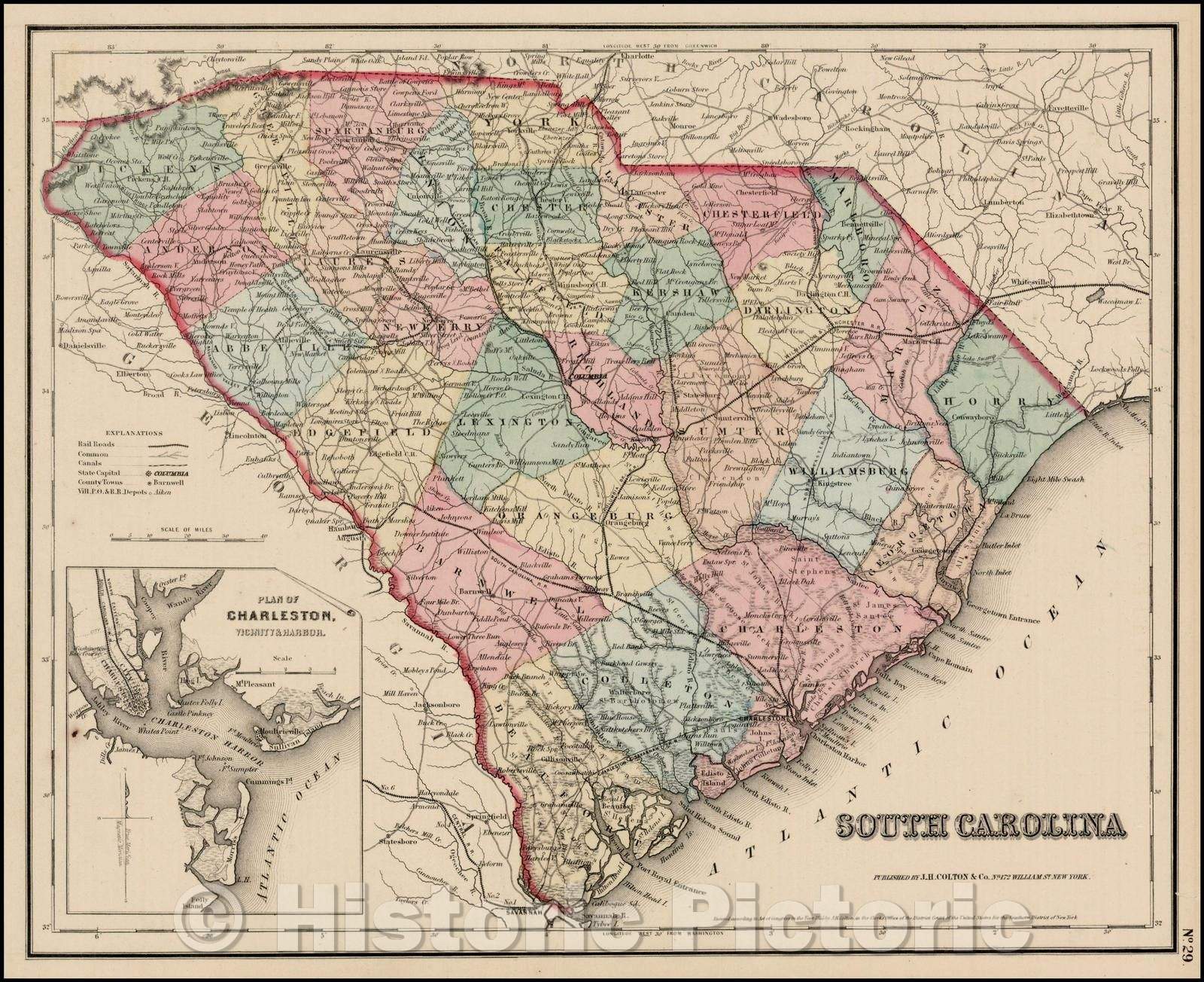 Historic Map - South Carolina, 1857, Joseph Hutchins Colton - Vintage Wall Art