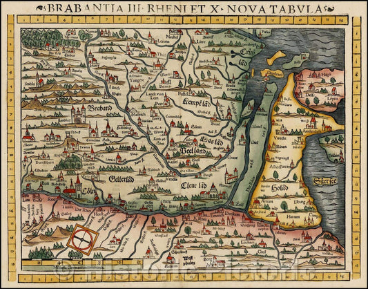 Historic Map - Brabantia III Rheni Et X Nova Tabula/Reno, Brabant 3 and 10 Nova, 1552, Sebastian M?nster - Vintage Wall Art