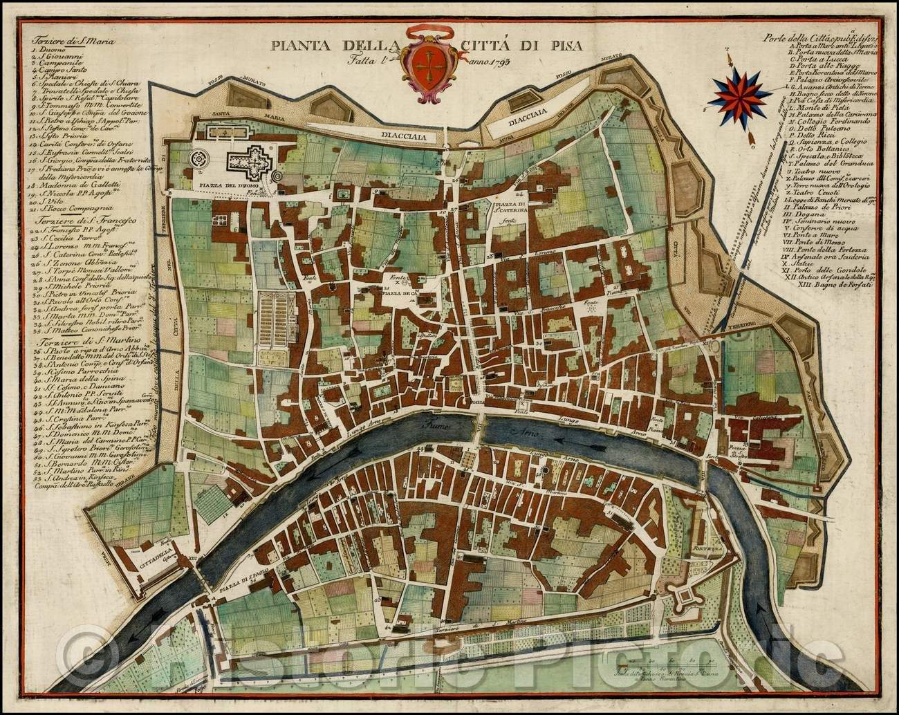 Historic Map - Pianta Della Citta Di Pisa Fatta l'anno 1793/Plant Della Citta Di Pisa Without the year 1793, 1793, Alessandro da Marrona - Vintage Wall Art