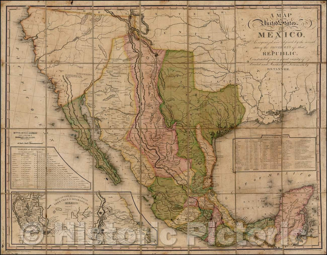 Historic Map - A Map of the United States of Mexico, As organized and defined, 1825, Henry Schenk Tanner v1