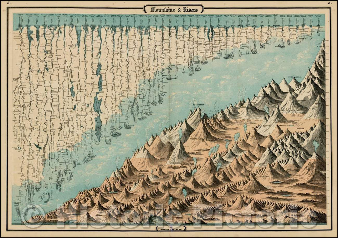 Historic Map - Mountains & Rivers, 1863, Benjamin Ward - Vintage Wall Art