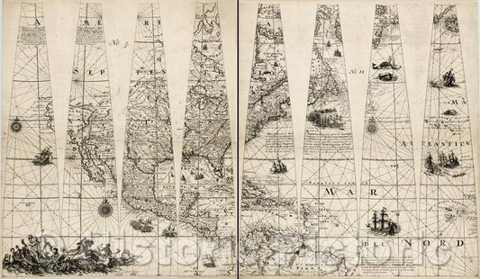 Historic Map - North America - Untitled Globe Gores, 1751, Johann Friedrich Endersch - Vintage Wall Art