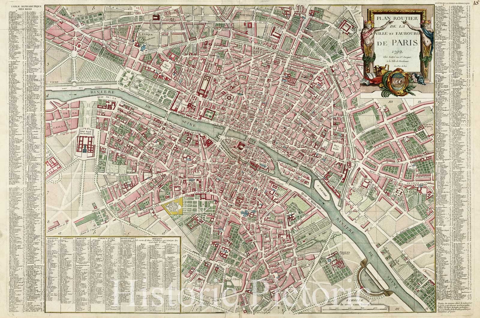 Historic Map - Plan Routier De La Ville et Faubourgs De Paris 1792 /Road Map Of The City Of Paris Suburbs and 1792, 1792, Jean Lattre - Vintage Wall Art