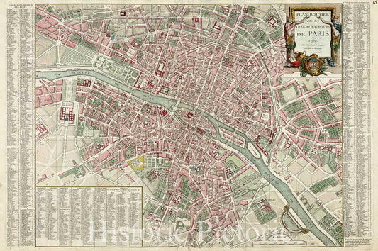 Plan of Paris and its Suburbs 1792 Historical Map Print