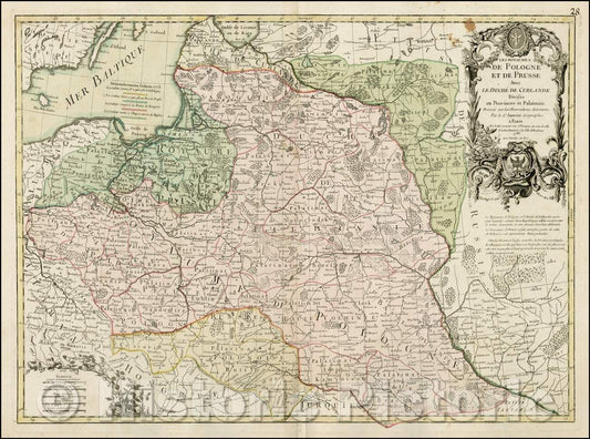 Historic Map - Les Royaumes de Pologne et de Prusse Avec Le Duche de Curlande Divises en Provinces et Palatinats, 1782, Jean Janvier - Vintage Wall Art