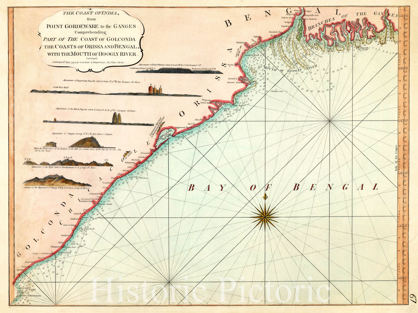 Historic Map - The Coast of India, from Point Gordeware to the Ganges Comprehending Part of the Coast of Golconda The Coasts of Orissa and Bengal, 1794 v2