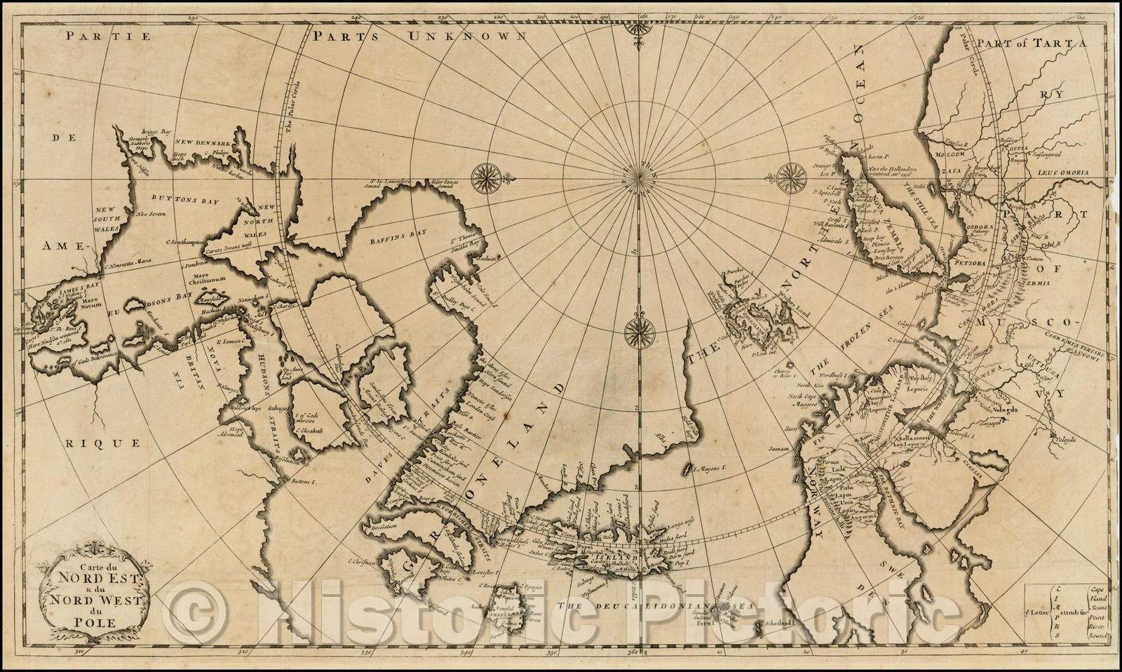 Historic Map - Carte du Nord Est & du Nord West du Pole/Map of North East & North West Pole, 1732, J.F. Bernard - Vintage Wall Art