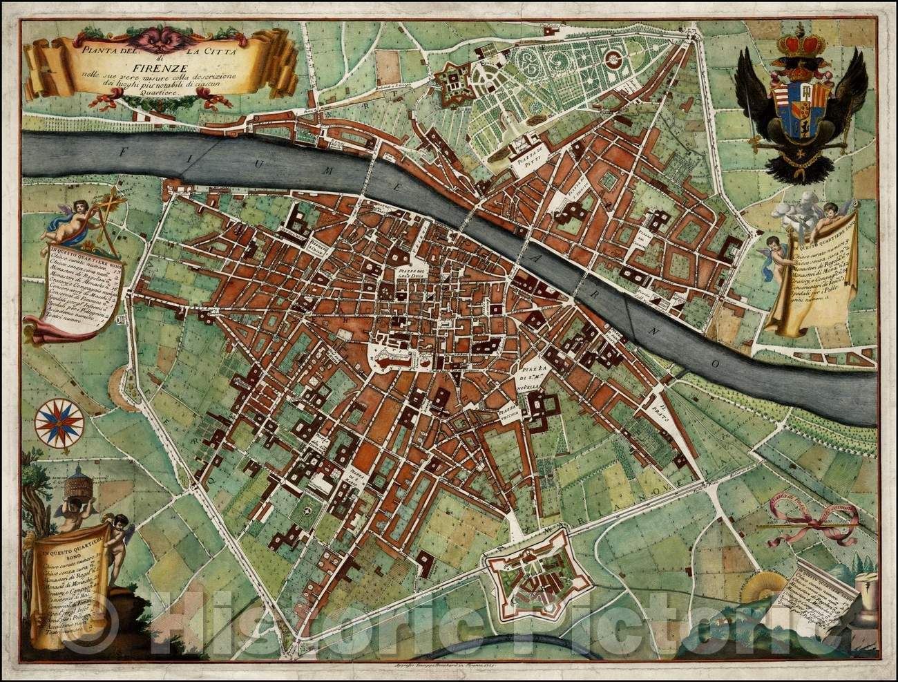 Historic Map - Pianta Della Citta di Firenze nelle seu vere misure colla descrizione dei luoghi piu notabili di ciascun Quartiere, 1755, Giuseppe Bouchard v1