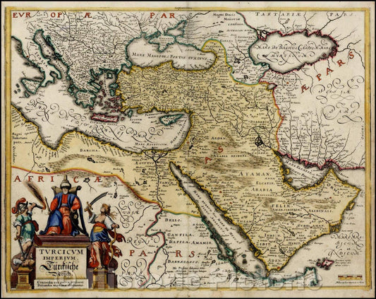 Historic Map - Turcicum Imperium. Turckiche Reich. Concordia res parvae crescunt Discordia maximae dilabuntur shows Cyprus, 1636, Matthaus Merian v1