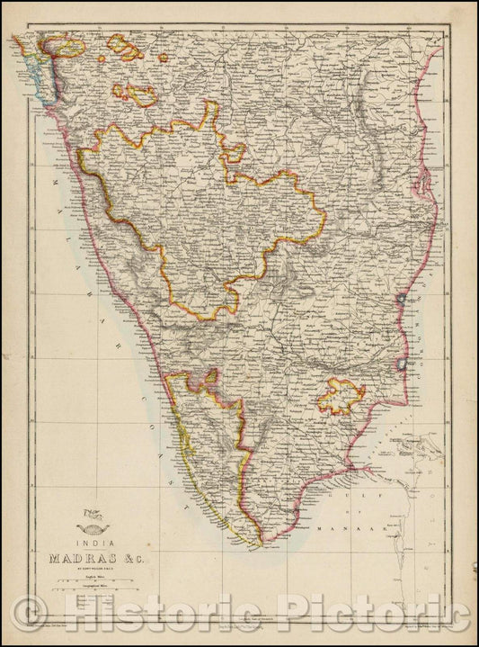 Historic Map - India - Madras, 1860, Day & Son - Vintage Wall Art