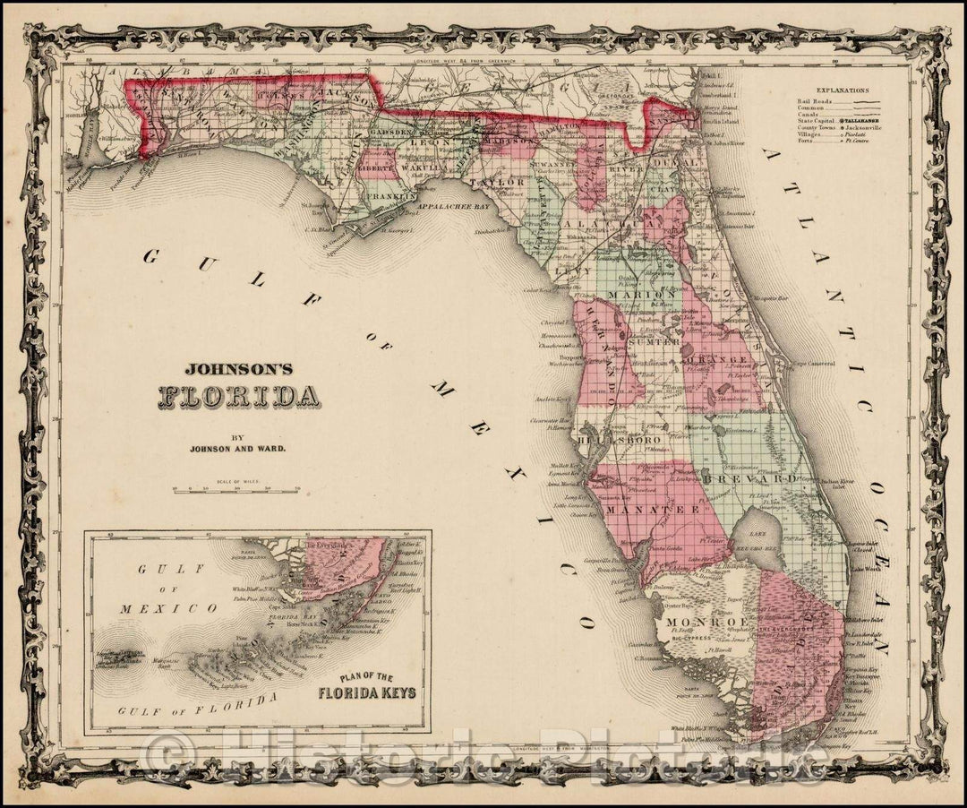 Historic Map - Johnson's Florida, 1862, Benjamin Ward v2