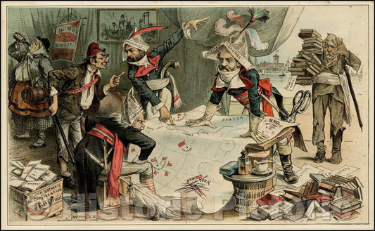 Historic Map - Satirical Map Cartoon with Map of the United States, 1885, Joseph Ferdinand Keppler - Vintage Wall Art