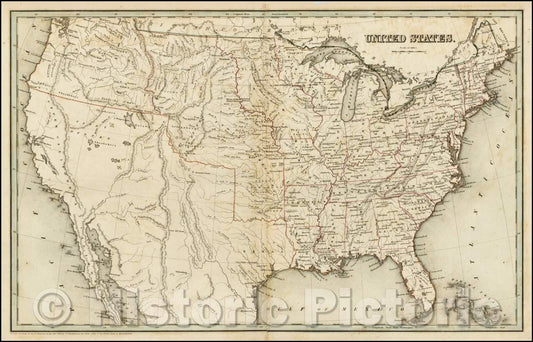 Historic Map - United States, 1838, Thomas Gamaliel Bradford v2