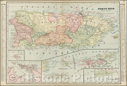 Historic Map - Porto Rico [with the Virgin Islands], 1899, George F. Cram - Vintage Wall Art