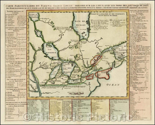 Historic Map - Carte Particuliere Du Fleuve Saint Louis Dressee Sur Les Lieux Avec Les Noms Des Sauvages Du Pais, 1719, Henri Chatelain v1