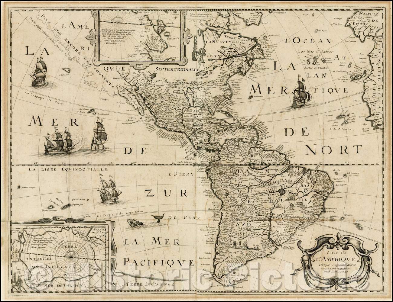 Historic Map - Carte de L'Amerique Corrigee et augmentee dessus toutes les autres, 1640, Petrus Bertius - Vintage Wall Art