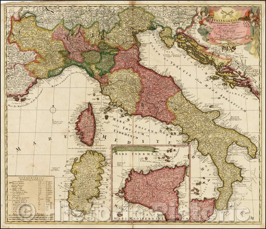 Historic Map - Italia iam Tota Principes in suas Partes accuratius distincta hisee, praeter caeteras adjunximus Majerum ejus Insularum Siciliam, 1700 v1
