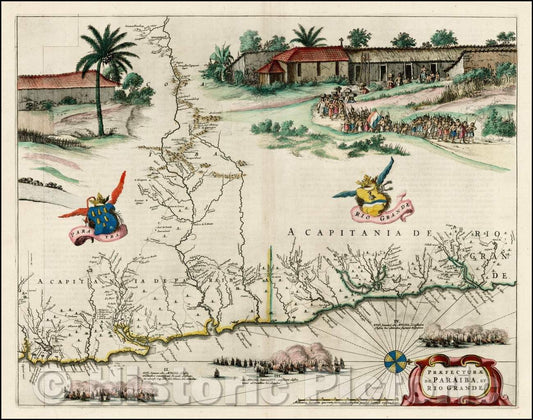 Historic Map - Praefecturae De Paraiba, et Rio Grande, 1662, Gaspar Barleus - Vintage Wall Art