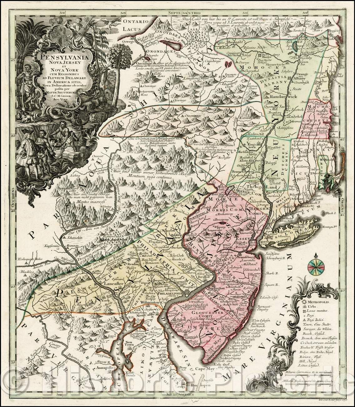 Historic Map - Pensylvania Nova Jersey et Nova York cum Regionibus Ad Fluvium Delaware In America Sitis, Nova Delinatione ob oculos posita, 1750 v1