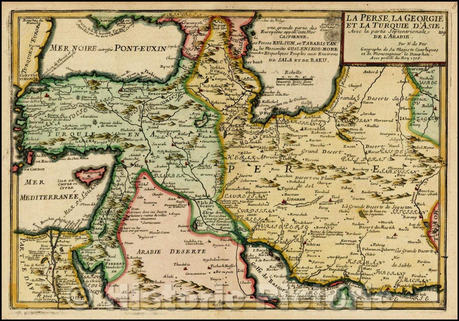 Historic Map - La Perse La Georgie et La Turqui D'Asie Avec la partie Septentrionale de L'Arabie, 1705, Nicolas de Fer v2