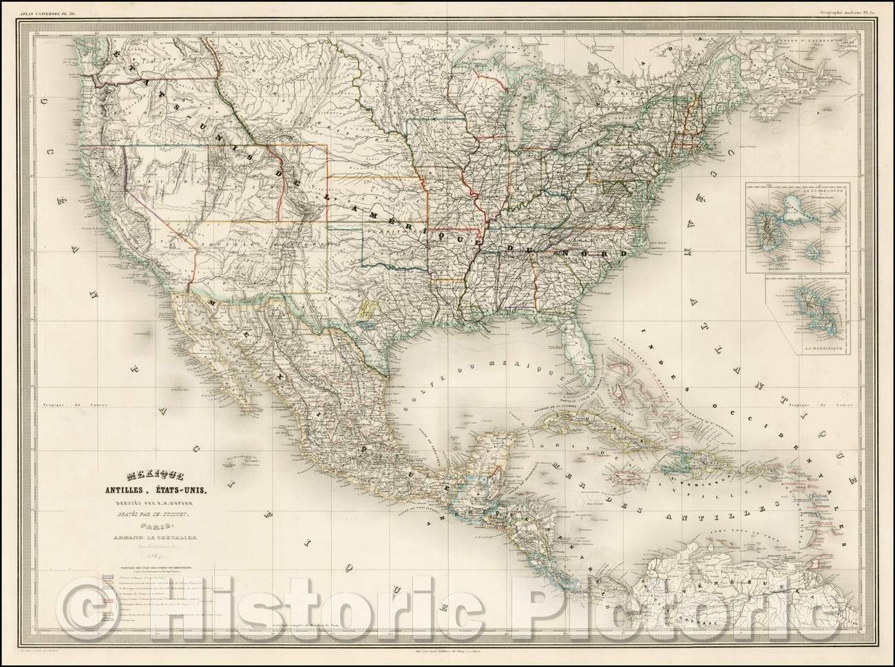 Historic Map - Mexique, Antilles, Etats-Unis, 1864, Adolphe Hippolyte Dufour - Vintage Wall Art