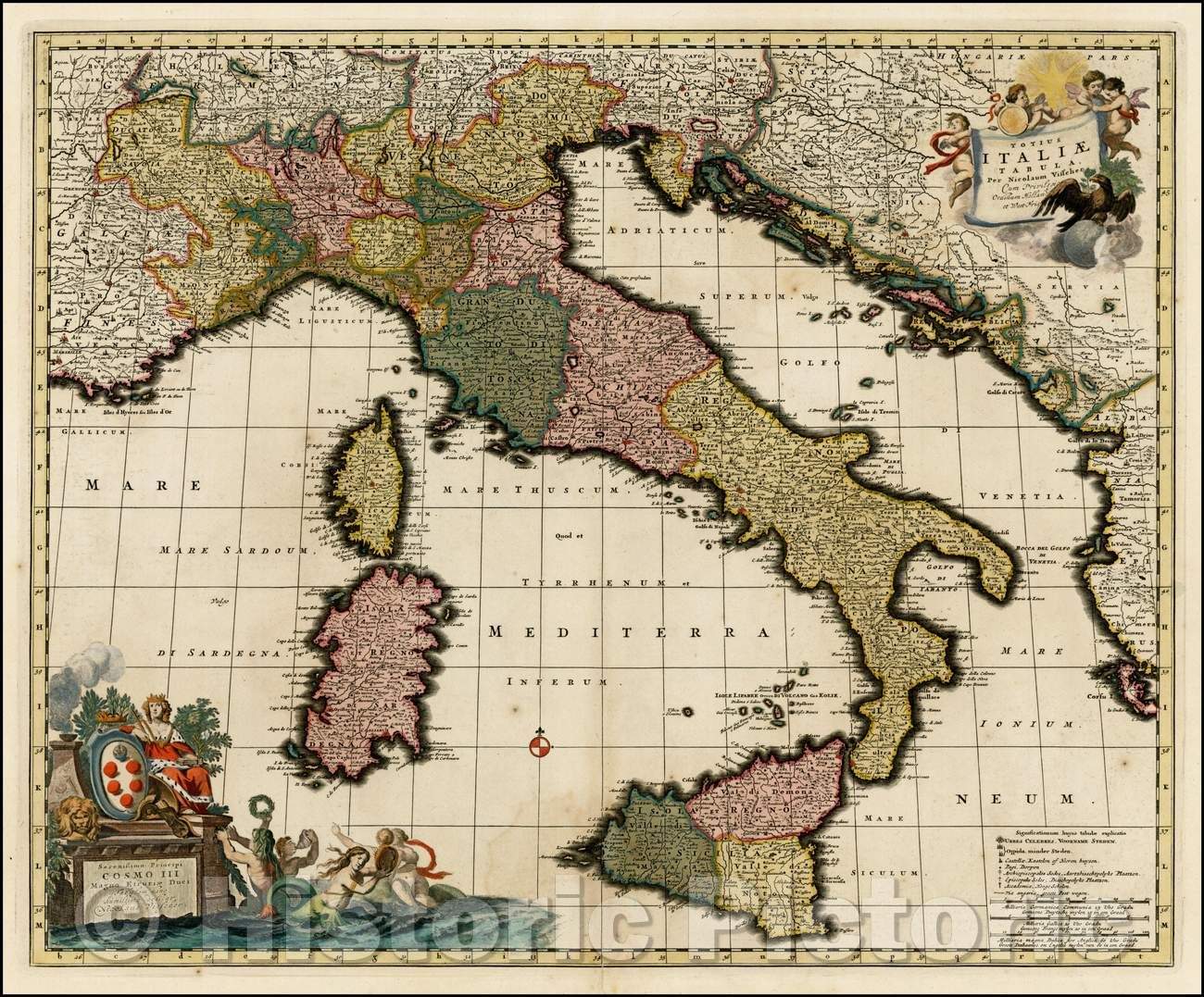 Historic Map - Totius Italiae Tabula per Nicolaum Visscher cum Privilegia orainum Holland et West-Fris, 1690, Nicolaes Visscher I v2