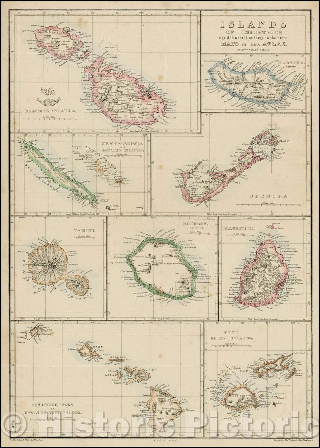 Historic Map - Islands of Importance, 1860, Edward Weller - Vintage Wall Art
