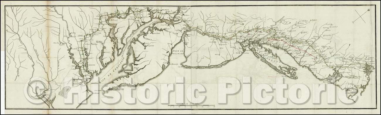 Historic Map - Revolutionary War Map Showing Rochambeau's March from Boston to the Chesapeake, 1787, Henri Soules v1
