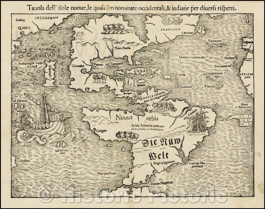 Historic Map - Tavola dell' isole nuove, le quali son nominate occidentali, indiane :: America, 1558 - Vintage Wall Art