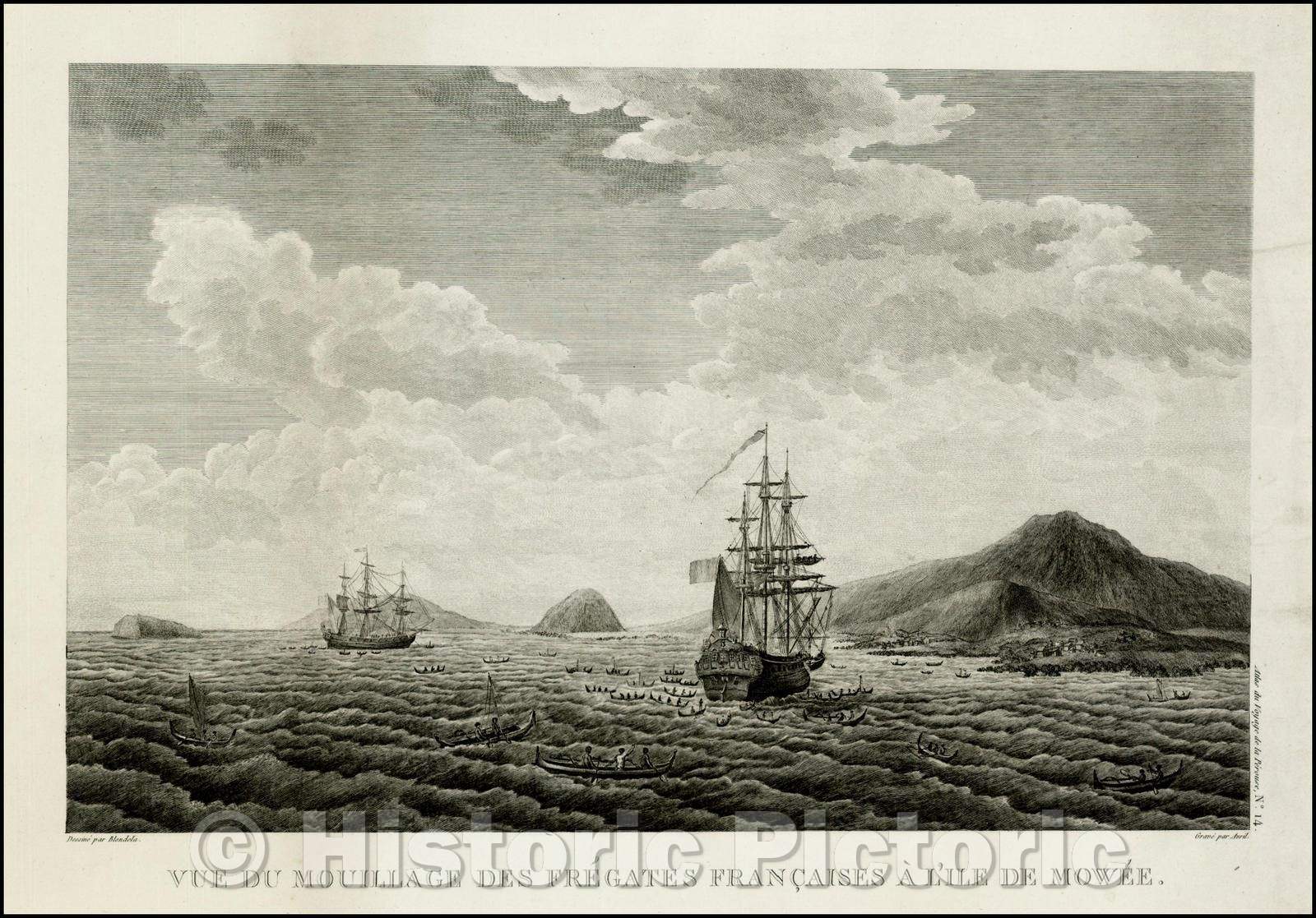Historic Map - Vue Du Mouillage Des Fregates Francaises A L'Ile De Mowee (Anchorage - M :: Anchorage Fregates Francaises A L'Ile De Mowee (Anchorage - M, 1797 - Vintage Wall Art
