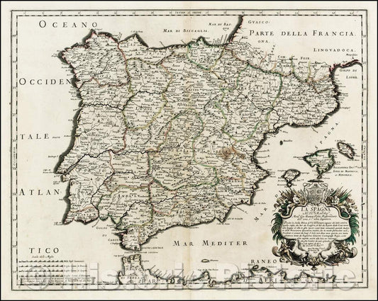 Historic Map - La Spagna, 1677, Giacomo Giovanni Rossi - Vintage Wall Art