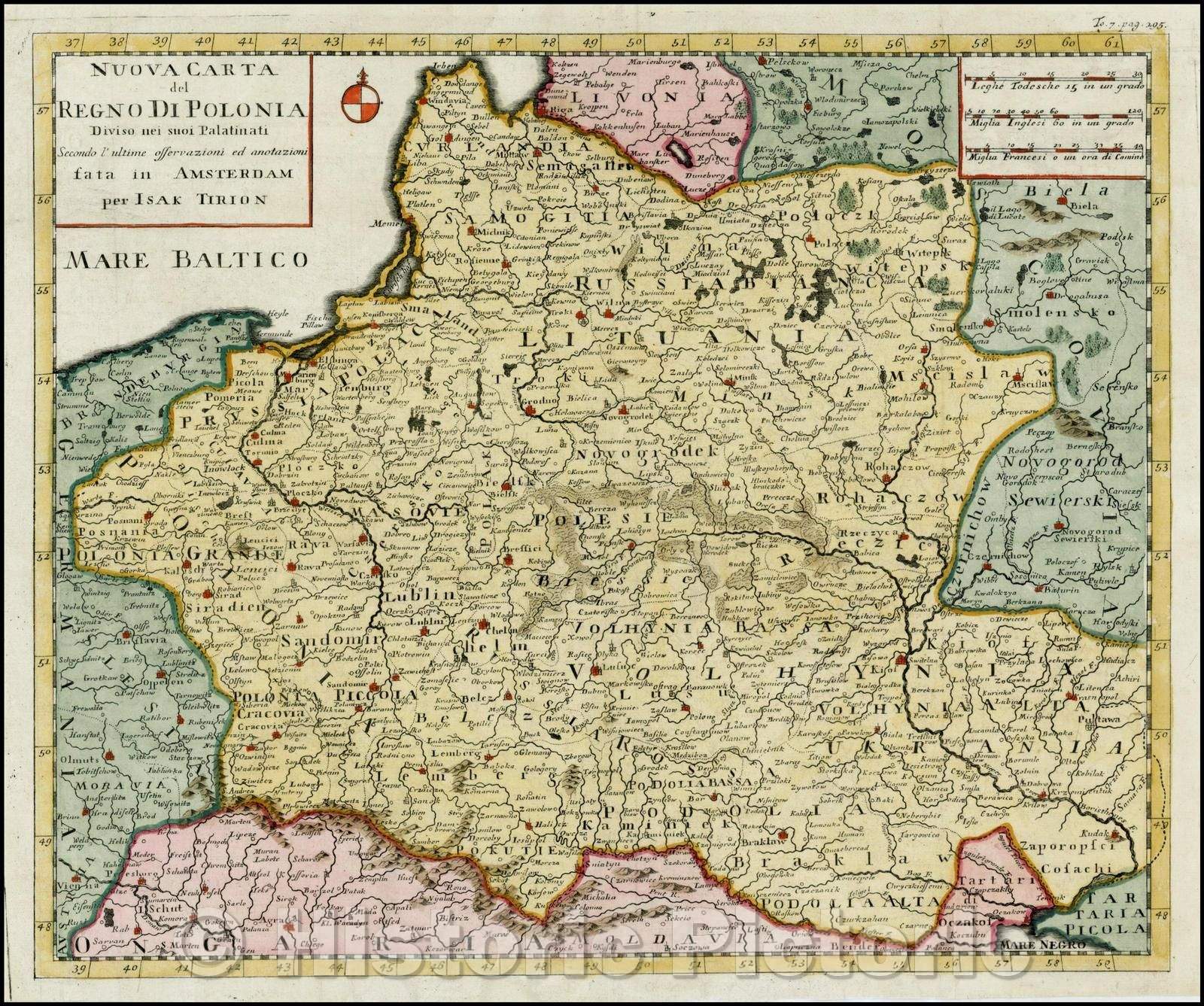Historic Map - Nuova Carta Del Regno Di Polonia Diviso nei suoi Palatinati, 1736, Isaak Tirion - Vintage Wall Art