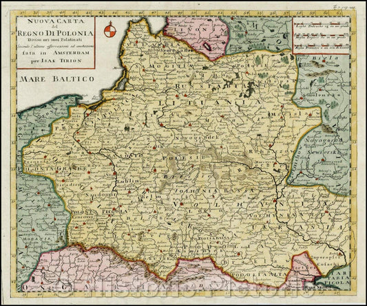 Historic Map - Nuova Carta Del Regno Di Polonia Diviso nei suoi Palatinati, 1736, Isaak Tirion - Vintage Wall Art