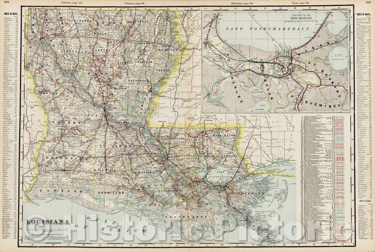 Historic Map - Louisiana, 1902, George F. Cram - Vintage Wall Art