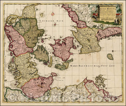 Historic Map - Dania Regnum, Ducatus Holsatia et Slesvicum Insulae Danicae et Provinciae Iutia Scania et, 1706, Peter Schenk v1