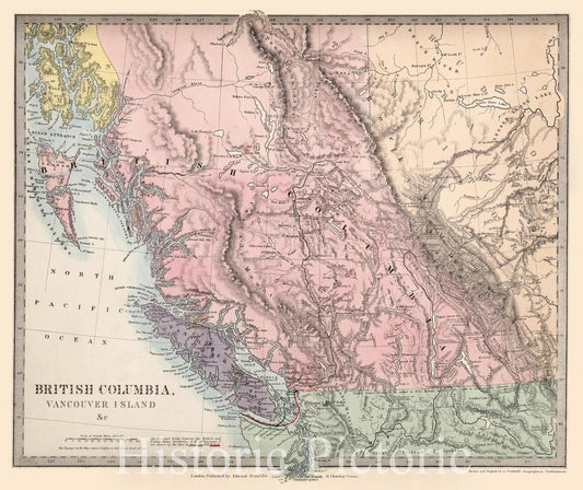 Historic Map - British Columbia, Vancouver Island, 1870, Edward Stanford - Vintage Wall Art