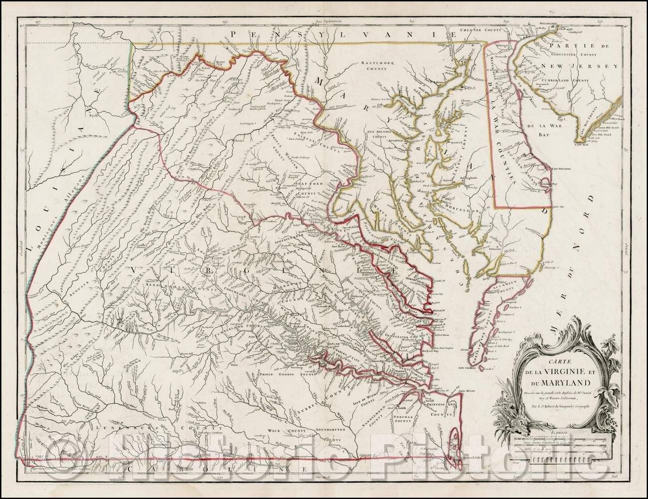 Historic Map - Carte De La Virginie Et Du Maryland Dressee sur la grande carte Angloise, 1755, Gilles Robert de Vaugondy v2