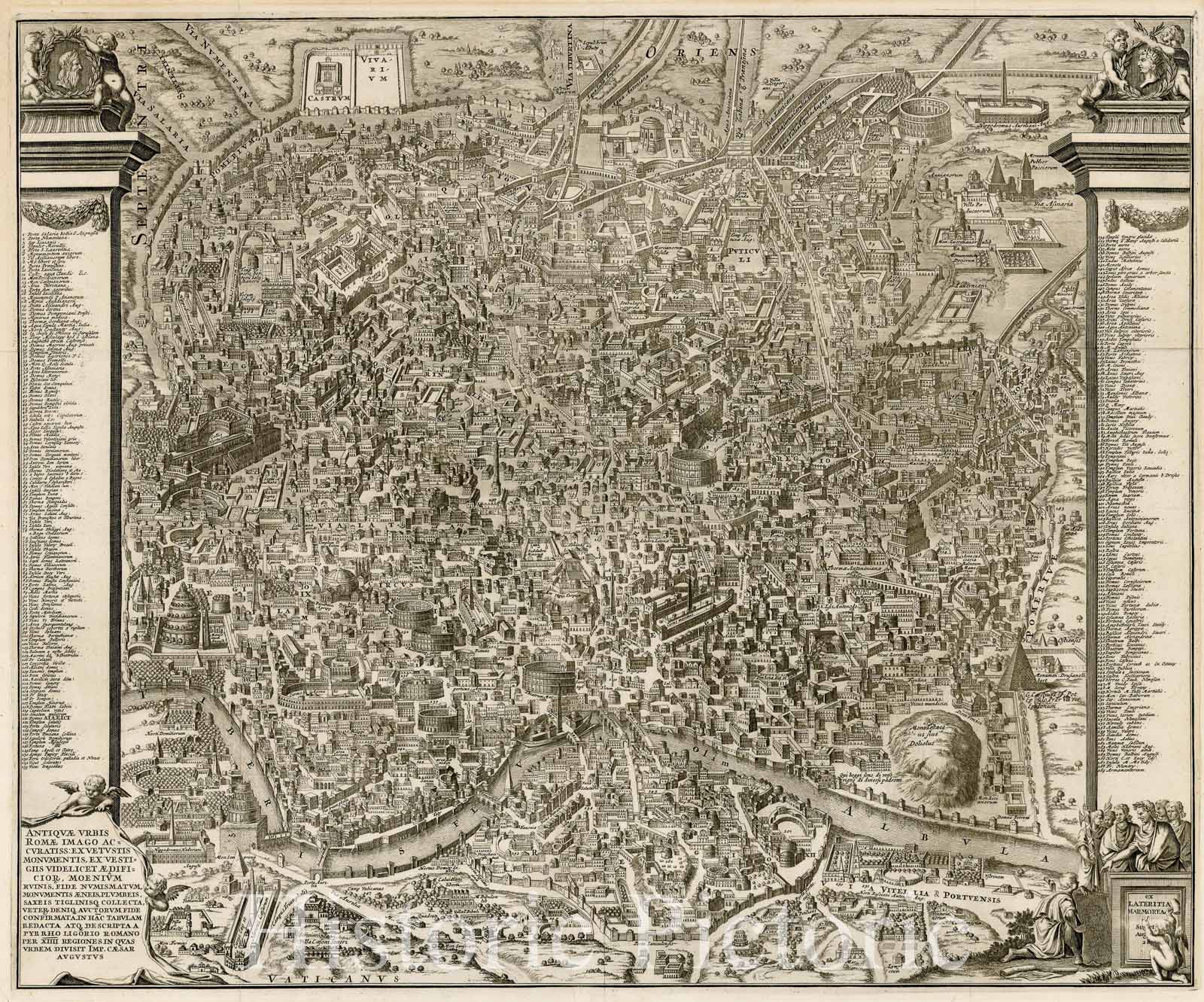 Historic Map - Antiquae Urbis Romae Imago Accuratiss Ex Vetustis Monumentis/Map of Ancient Rome, 1720, Pieter van der Aa - Vintage Wall Art
