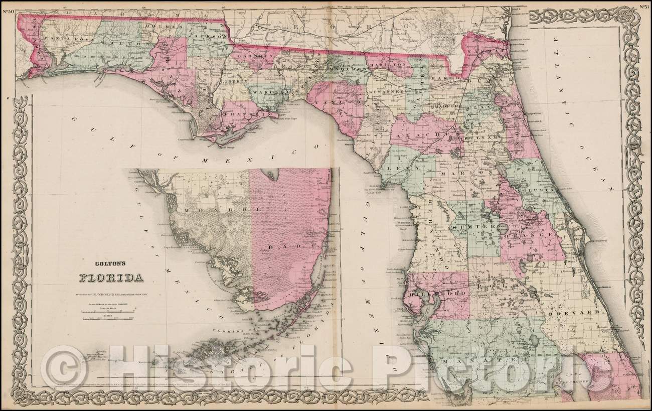 Historic Map - Colton's Florida, 1868, G.W. & C.B. Colton v1