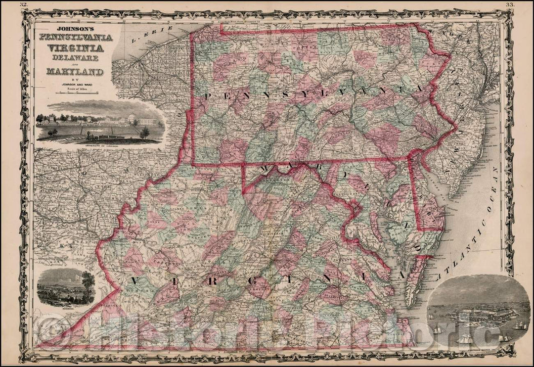Historic Map - Johnson's Pennsylvania, Virginia, Delaware and Maryland, 1862, Benjamin Ward v2