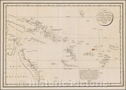 Historic Map - Carte D'Une Partie Du Grand Ocean a l'E. et S.E. de la Nouvelle Guinee pou :: Grand Ocean has E. and HE New Guinea, 1797 - Vintage Wall Art