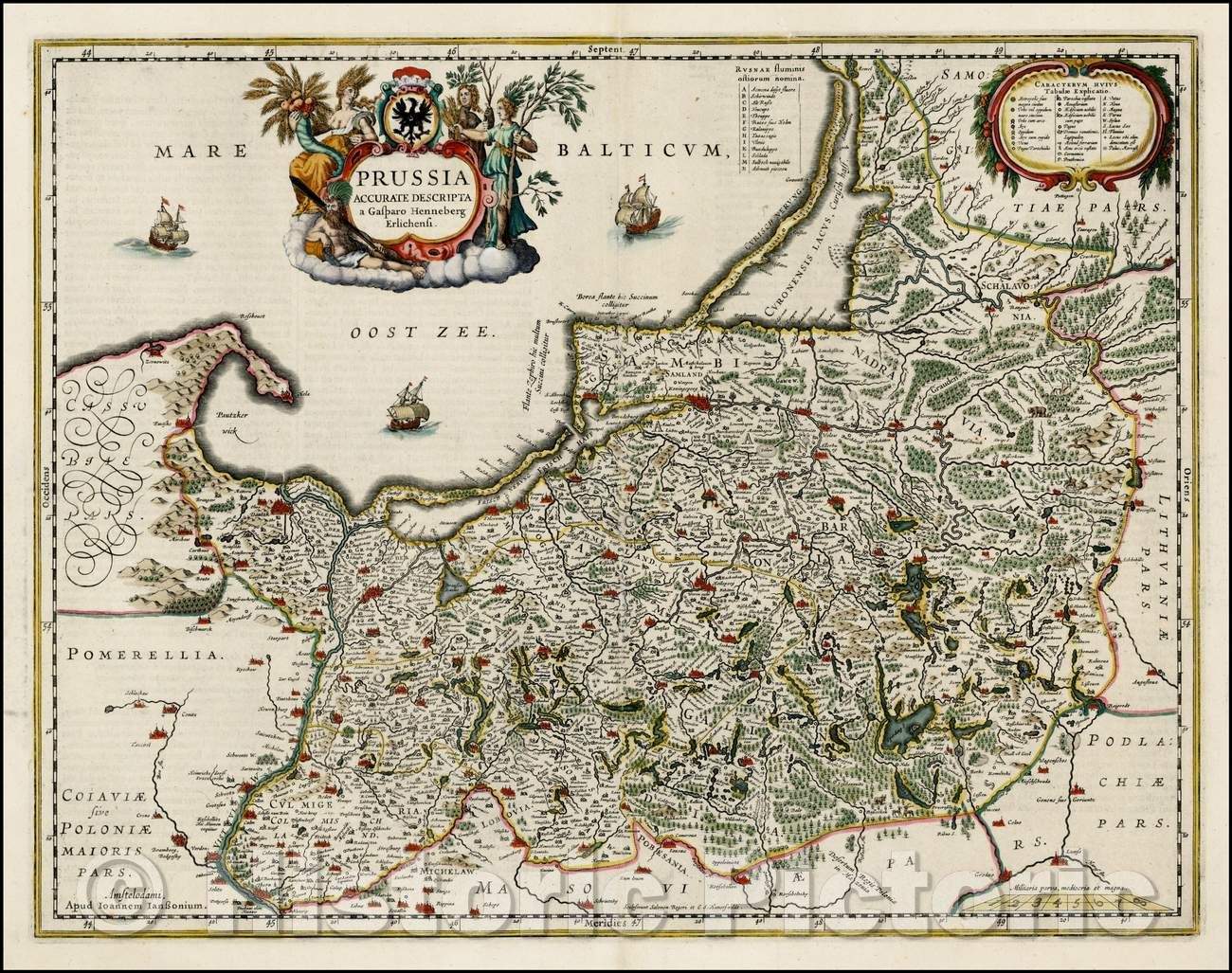 Historic Map - Prussia Accurate Descripta a Gasparo Henneberg Erlichensi, 1660, Jan Jansson - Vintage Wall Art
