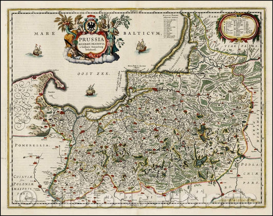 Historic Map - Prussia Accurate Descripta a Gasparo Henneberg Erlichensi, 1660, Jan Jansson - Vintage Wall Art
