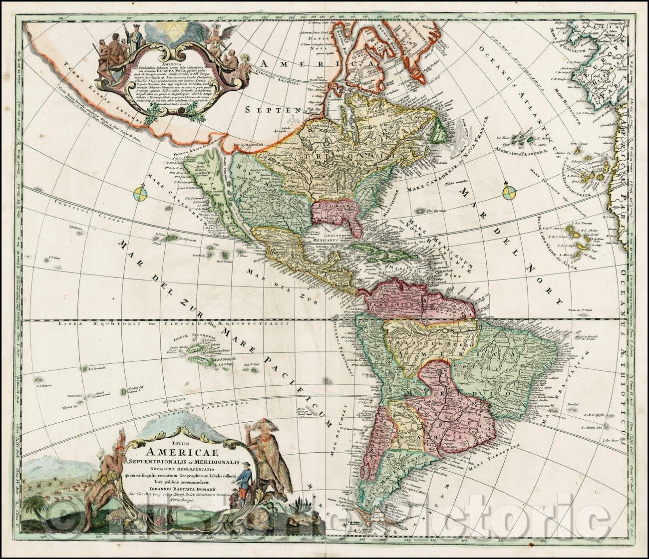 Historic Map - Totius Americae Septentrionalis et Meridionalis Novissima Representatio, 1710, Johann Baptist Homann v1