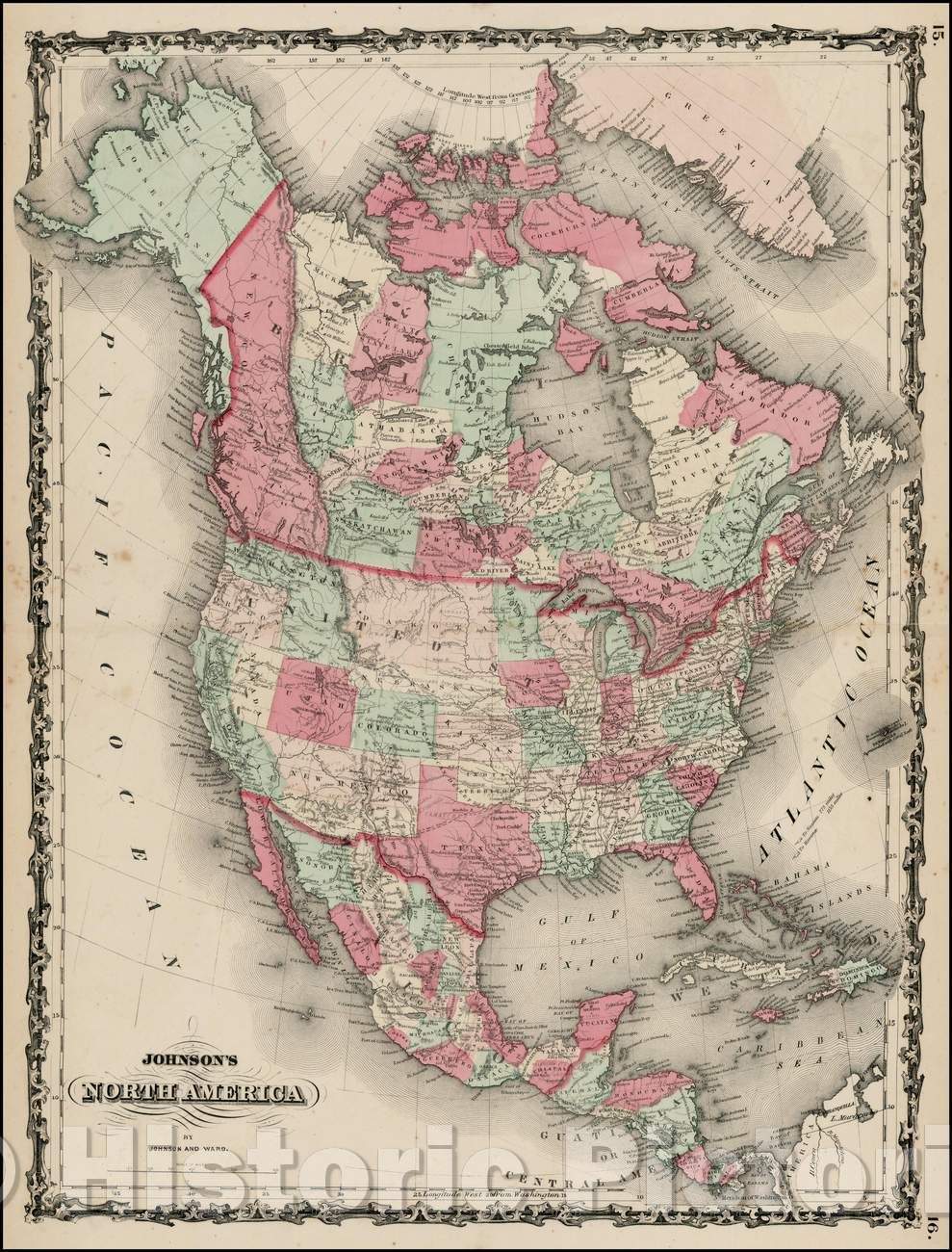 Historic Map - Johnson's North America (Large Nebraska, Washington Territory and Dakota), 1862, Benjamin Ward - Vintage Wall Art