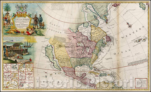 Historic Map - This Map of North America According To Ye Newest and Most Exact Observations, 1719, Herman Moll - Vintage Wall Art