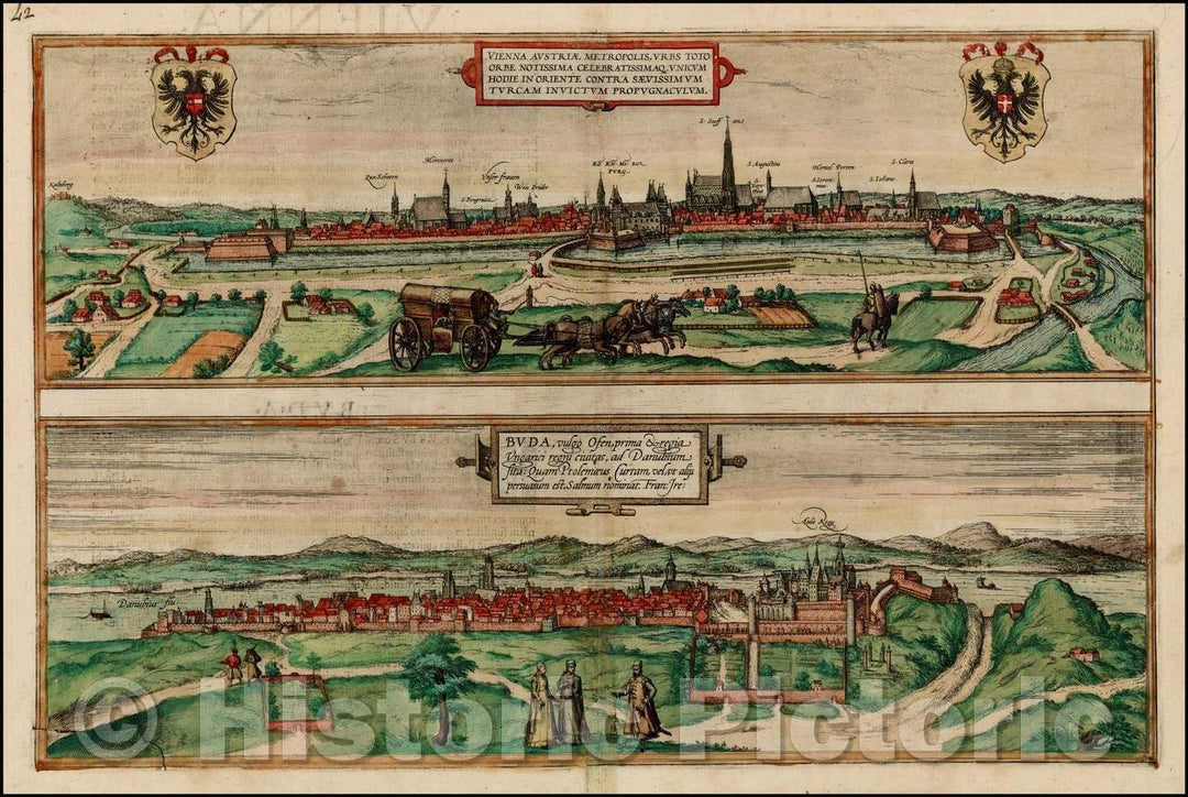 Historic Map - Vienna Austria Metropolis, 1580, Georg Braun - Vintage Wall Art