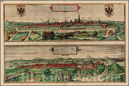 Historic Map - Vienna Austria Metropolis, 1580, Georg Braun - Vintage Wall Art